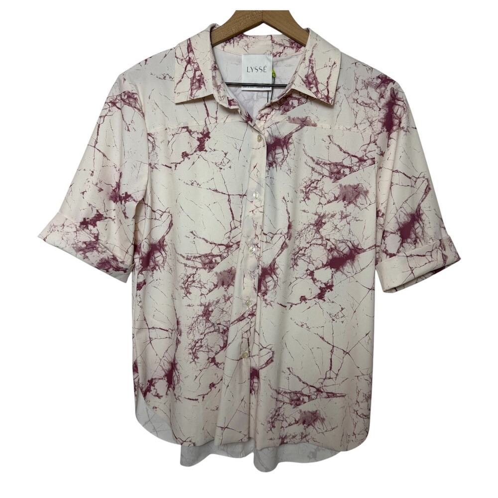 Lysse Aura Blouse Marble Print Soft Button Front Top Medium NWT